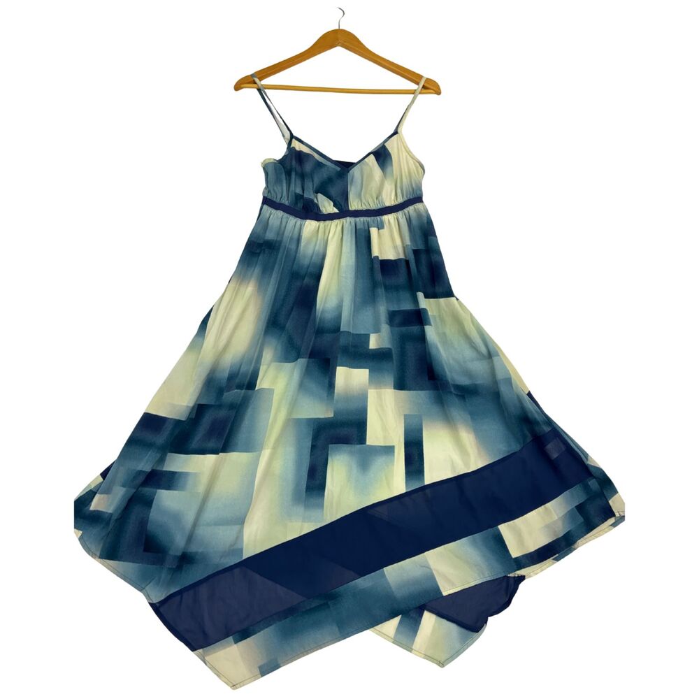 Simply Vera Vera Wang Womens XS Blue Green Abstract Chiffon Maxi Dress Hi Low